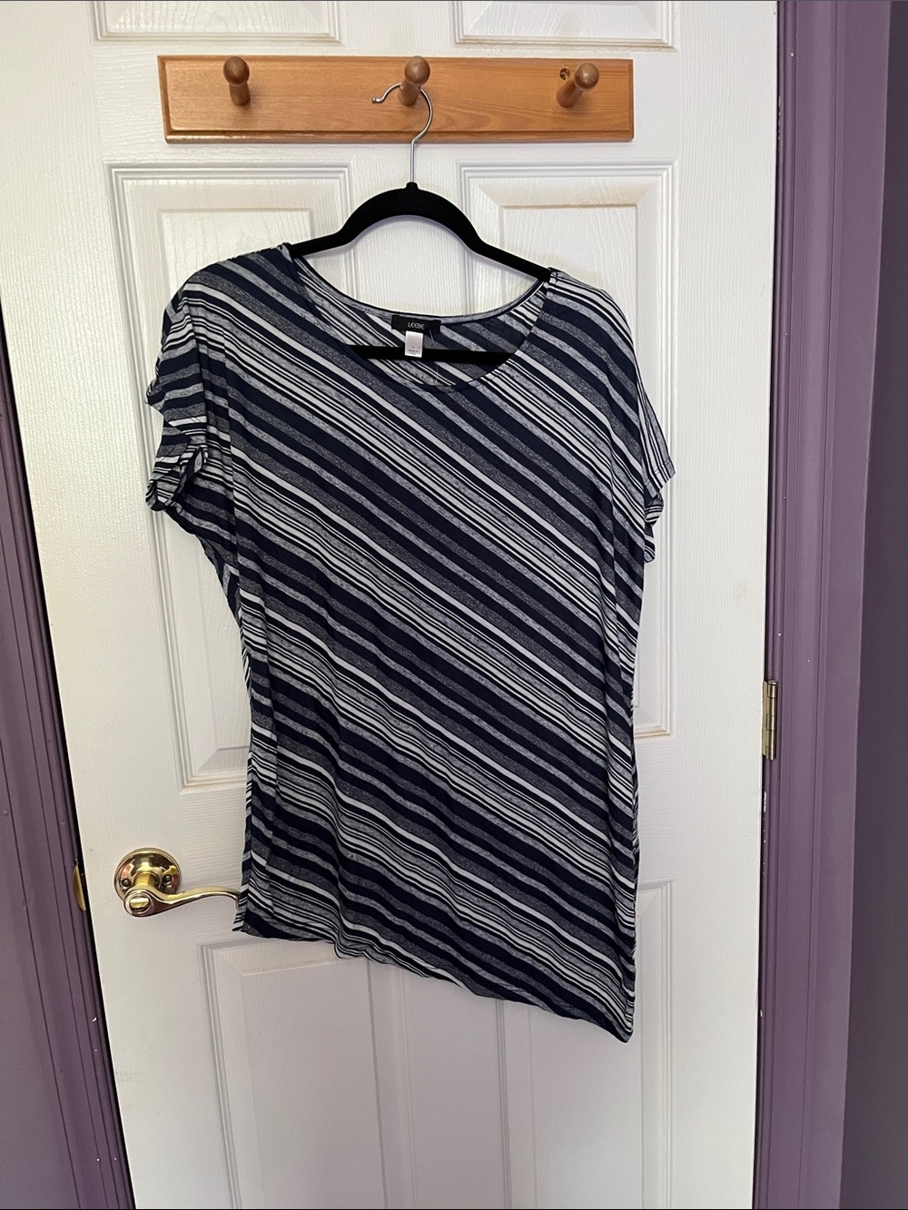 Women’s Navy and White Diagonal Stripe Short Sleeve Tee